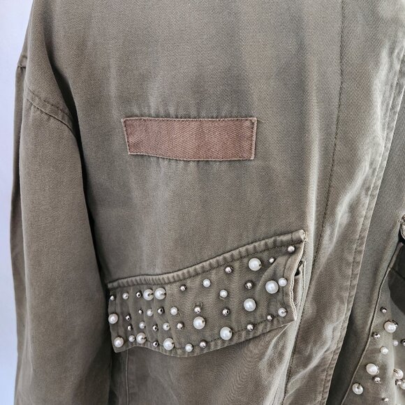 TRF Outerwear Oversized Green Jacket with Pearl and Silver beading - Picture 5 of 7